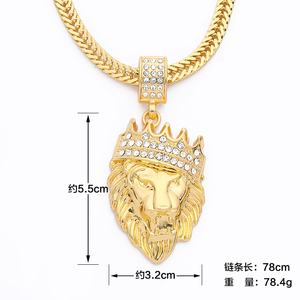 Nuova <span class=keywords><strong>Collana</strong></span> Statement da Uomo con Pendente a Testa di <span class=keywords><strong>Leone</strong></span> e Corona HipHop in Oro 2017 - Product Image 2