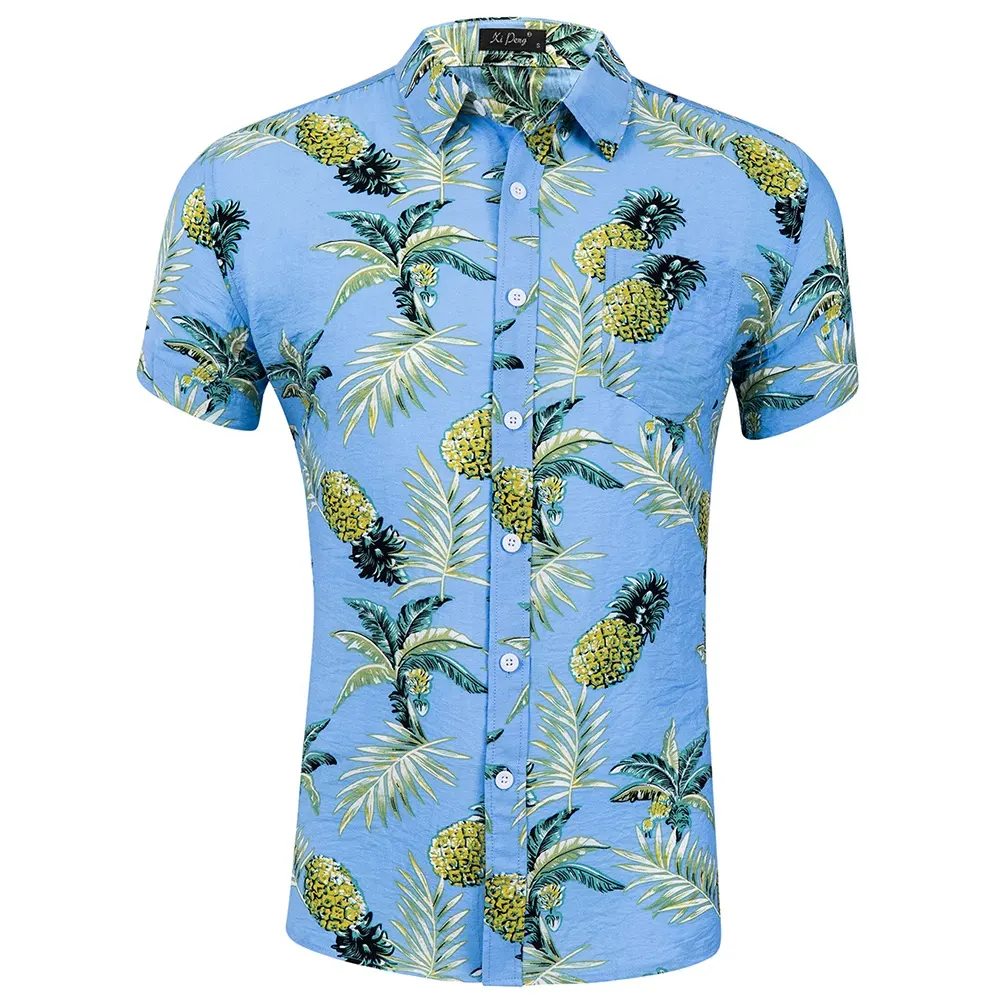 Causal style breathable mens cotton summer beach shirt shirts for men with turn-down collar