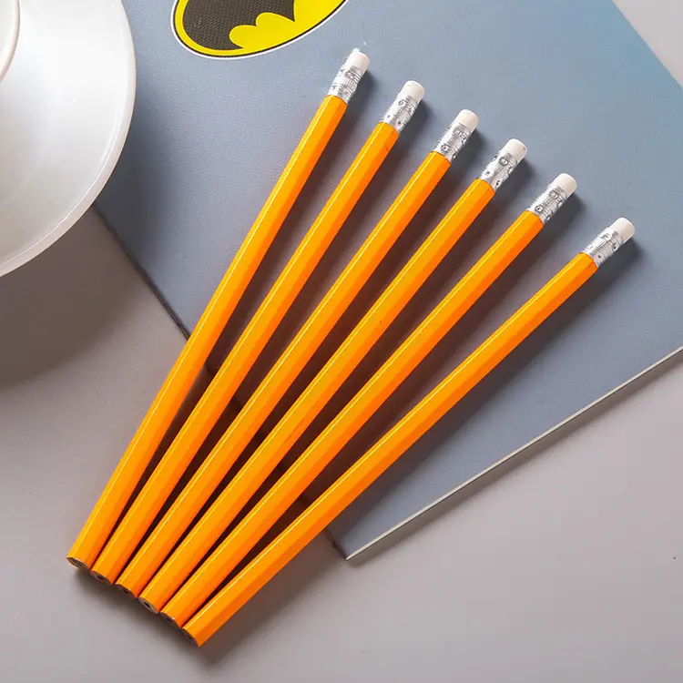 High quality yellow color wood hb pencil with eraser for students