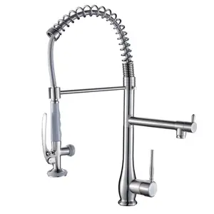 Fapully Commercial Style Single Handle Brushed Nickel Lock Sprayer Pull Down Kitchen Sink Faucet Modern Taps Kitchen Mixer