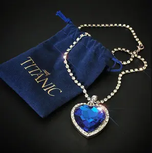 Wholesale Titanic Heart of Ocean Blue Heart Love Forever Pendant Necklace + Velvet Bag