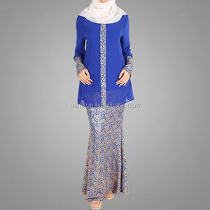 Di Modo musulmano Songket Baju Kurung di Alta Qualità Chiffon Blu Baju Kurung E Kebaya Islamico Donne Jubah