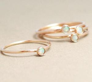 925 Sterling Silver Jewelry <strong>Gold</strong> Plated Stackable <strong>Ring</strong> Round Shape White <strong>Opal</strong> Dainty <strong>Ring</strong> - Product Image 1