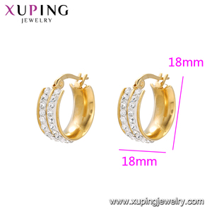 Pendientes de Aro Simples de Acero Inoxidable con Incrustaciones de Circonitas, Color Oro de 24K, Modelo <span class=keywords><strong>E</strong></span>-611 xuping, para Mujer - Product Image 2