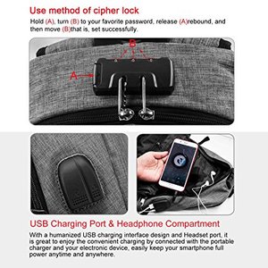 Cifrado de bloqueo resistente al agua mochila ordenador mejor anti-robo USB viaje - Product Image 4