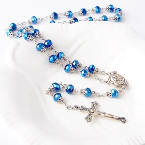 Mode Rozenkrans Trendy Cross Ketting Christian Crystal Glas Rozenkrans Kralen Ketting