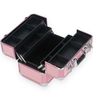 Beautify Pink Jungle Professional Aluminum <strong>Makeup</strong> Train Case Lockable Storage <strong>Box</strong> With Drawers and Trays - Product Image 3