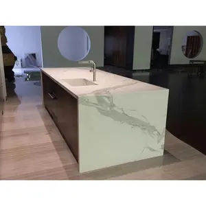 Di alta Qualità Prefabbricata Lastre di Granito Isola piani Cucina Top Pre Cut Custom Quartzit Corea Bianco Quarzo Controsoffitto con Venature Nere