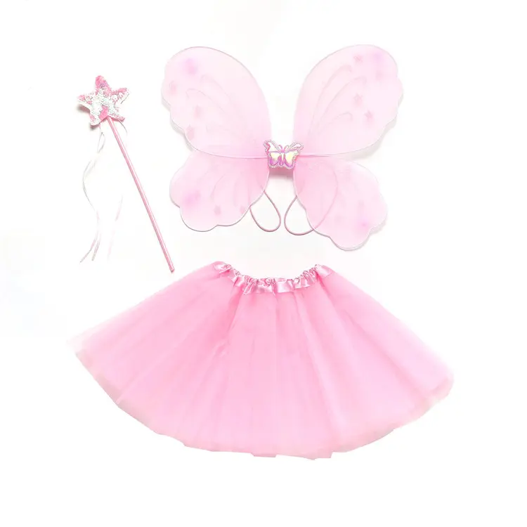 2017 girl clothes summer lace children party dresses fairy wing tutu set