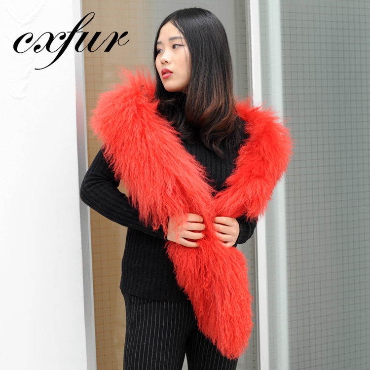 CX-S-108 красный 160 см женская обувь оптом модные от монгольского ягненка меховой шарф