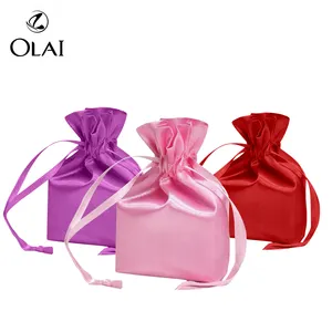 Bolsas de satén de seda con logotipo personalizado, bolsas para extensiones de cabello, bolsa de regalo de joyería de satén
