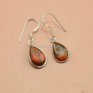 925 Sterling <b>Silver</b> <b>Drop</b> <b>Earrings</b> Natural Orange Copper Turquoise Gemstone Antique Fine Jewelry for Wedding Gift - Product Image 1