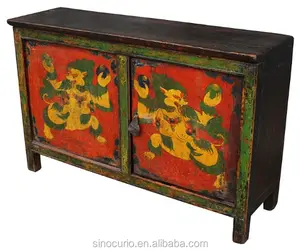 Chinese Antique Asian Furniture Painting antique Tibet cabinet painted wedding cabinet