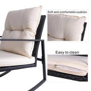 Outdoor 3 Pieces Wicker Patio Furniture Modern Rocking <strong>Bistro</strong> <strong>Rattan</strong> Chair <strong>Set</strong> with Coffee Table - Product Image 3