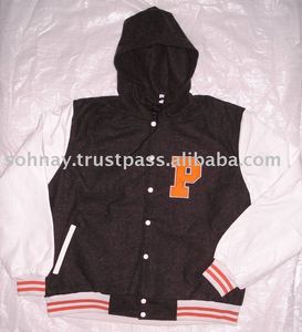 Wholesale XL Size Men's Casual Varsity Jacket Winter Woolen <b>Fabric</b> Hood Button Decor Patterned Letterman Baseball <b>100</b>% Wool - Product Image 4