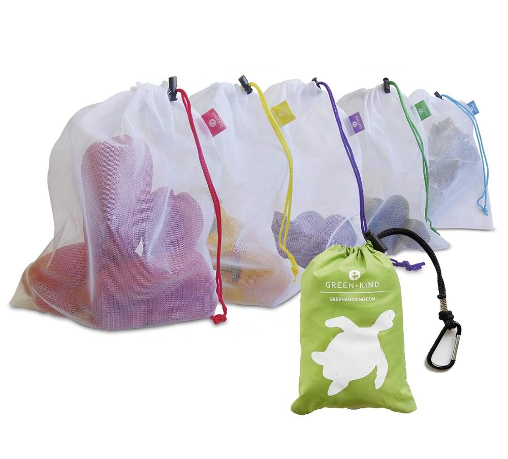 Zero Waste Polyester Mesh Produce Bag Shopping Bag with Drawstring Grocery Bags for Vegetables Fruits Toys Storage