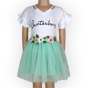 Calidad superior del bebé del recorte de manga corta Blusa con Romance Tulle falda niños 2 unidades ropa del bebé para partido - Product Image 2