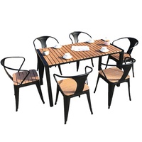 7 pièces en aluminium bon marché moderne patio porche mobilier extérieur jardin café plastique table en bois et chaises 6 places
