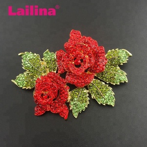 Broche de flores rosa con diamantes de imitación para mujer, broche rojo hecho a mano de 2,75 pulgadas, regalo de San Valentín, broche personalizado - Product Image 2