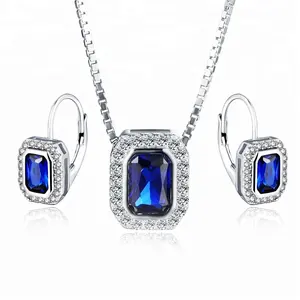 Women Fashion Jewelry Set Cubic Zirconia 925 Sterling Silver Wholesale Sapphire Blue Trendy Zircon Geometric Silver 925set GTC