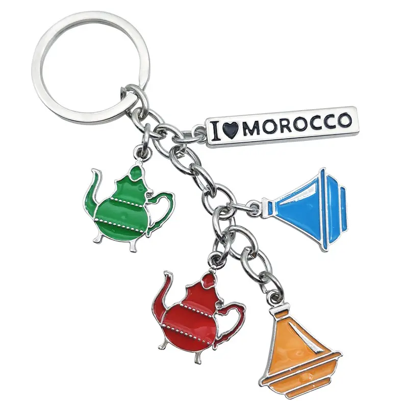 モロッコのポットメタルキーホルダー、お土産やギフト用のメタルチャームキーホルダーメタックキータグ