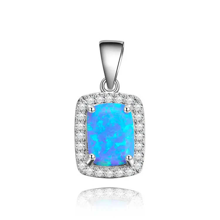 POLIVA 925 En Argent Sterling Grand Carré Design Diamant Cz Bijoux Spéciaux Australien Opale Pendentif