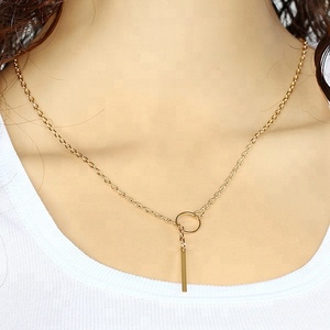 Collier avec pendentif de bar simple et américain, chaîne fine en plaqué or 18k, personnalisé, à la mode, - Product Image 5