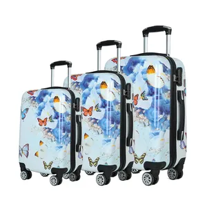 Custom High Quality Butterfly ABS+PC Film Luggage Trolley Suit Case