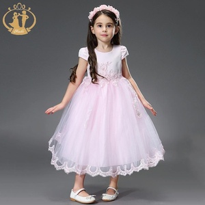 Agile Del Ricamo di Modo di Colore Rosa Dell'abito di Sfera di Disegno Elegent <span class=keywords><strong>Manica</strong></span> Corta In Raso Pizzo Formale Vestiti Del Capretto Ragazze di Partito del <span class=keywords><strong>Vestito</strong></span> - Product Image 1