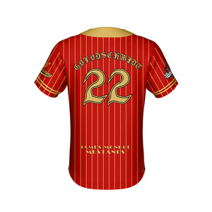 Maglia da Baseball Personalizzata <span class=keywords><strong>a</strong></span> <span class=keywords><strong>Righe</strong></span> Rossa e Oro, Divisa da Softball Sublimata, Uniforme da Baseball Vuota - Product Image 2