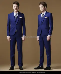 Fashionable hohe qualität woolen männer büro anzüge royal blaue uniform