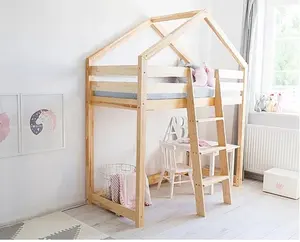 Hot Sale wooden Kids montessori furniture princess bunk bed with portable baby kids dining seats