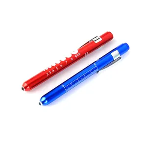 Mini Medical Nurses Doctor Aluminum pen led light with pupil gauge Reusable led torch light pen