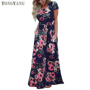TONGYANG abito lungo da donna con stampa floreale della boemia donna manica corta O collo Beach Boho abito lungo abito lungo allentato <span class=keywords><strong>Plus</strong></span> <span class=keywords><strong>Size</strong></span> - Product Image 3