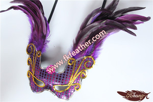 Pas cher Masques Vénitiens <span class=keywords><strong>Rose</strong></span> Rouge Cock Plume Partie Fournitures - Product Image 3