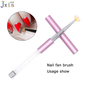 Cepillo de abanico de uñas de pintura de Gel UV de diseño de cristal con mango de Metal rosa de alta calidad <span class=keywords><strong>para</strong></span> <span class=keywords><strong>aplicar</strong></span> brillos - Product Image 3
