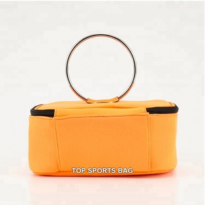 Borsa cosmetica in Neoprene arancione di moda con cerniera e manico per ragazze elegante da viaggio borsa da toilette Organizer - Product Image 3
