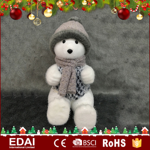 Wholesale white color polyfoam Sitting Bear doll wearing scarf and jacket decorative bear - Product Image 3