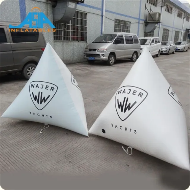 Boya de barco grande, boya de marcador flotante marino, boya de agua, boya triangular inflable para publicidad