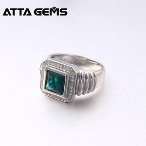 Business Simple Classic Style Created Green Princess Square Cut <strong>Emerald</strong> Nano Sterling <strong>Silver</strong> Engagement Bands or <strong>Rings</strong> for Men - Product Image 5