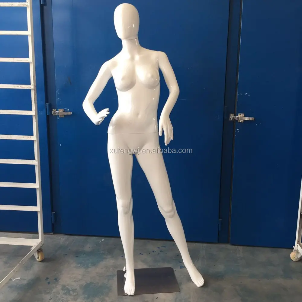 Ghost Head Abstract Egg Head Female Glossy White Standing Style Women Model Dummy Clothing Shop Window Display