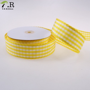 25 mètres jaune Vérifié En <span class=keywords><strong>Organza</strong></span> Ruban picot ruban pour vêtements déco cheveux accessoires - Product Image 1