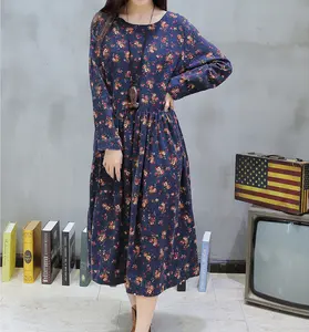 Vestido de lino y algodón con flores para mujer, falda de lino, talla grande, versión surcoreana, novedad, primavera y otoño