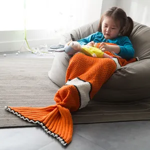 Yiruio Nmy Tier förmiger Schlafsack Nemo Mermaid Tail Blanket Gestrickte Decke