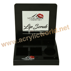 Présentoir de bouteilles cosmétiques de comptoir en acrylique noir avec support d'affiche présentoir de cosmétiques - Product Image 3