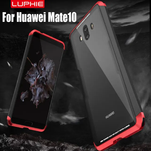 Original Luphie Bumper Case for Huawei Mate 10 Aluminum PC Frame 9H Glass Back Dual Color Cover for Huawei Mate10 Pro