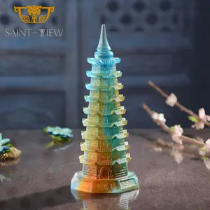 High Quality Casting Colored Glass Liuli Craft Wenchang Chinese Fengshui Traditional Lucky Decor Products Tower