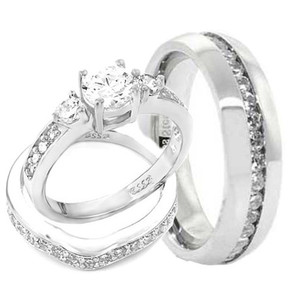 His & HERS 3 unidades compromiso anillos de boda set - Product Image 2