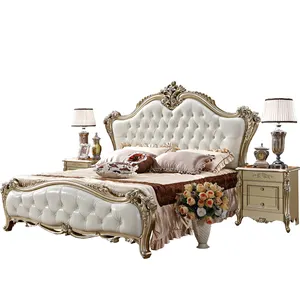 Cama de madeira design clássico royal queen, cama de madeira sólida 0426