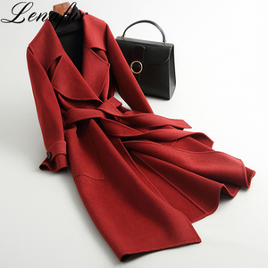 2021 Fashion Custom Made Wholesale Loose Long Wrap-Tie <strong>Belt</strong> Double Faced 100% Lamb Sheep Cashmere <strong>Wool</strong> Fur <strong>Coat</strong> for Women - Product Image 3